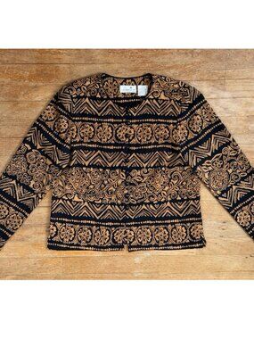 Vintage Geometric Floral Print Jacket Size Medium 90s Lightweight Crepe Shacket